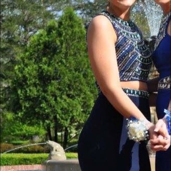 Navy Blue Two Piece Prom Dress - Picture 3 of 7